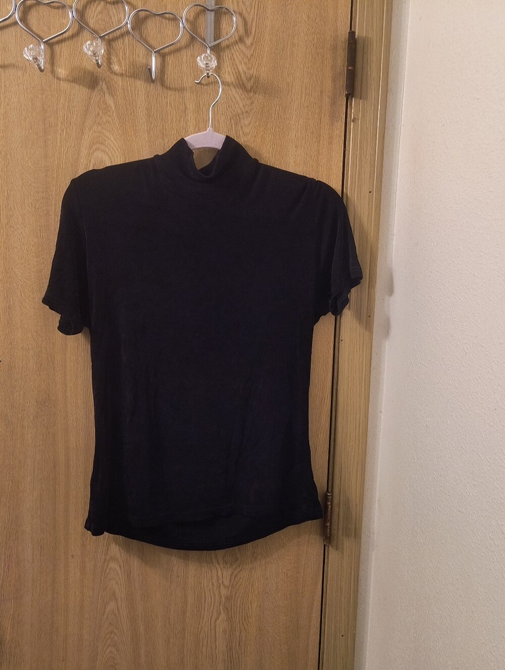 Vintage 90s Dress Barn Mock Neck Short Sleeve Top Black Ribbed Knit M